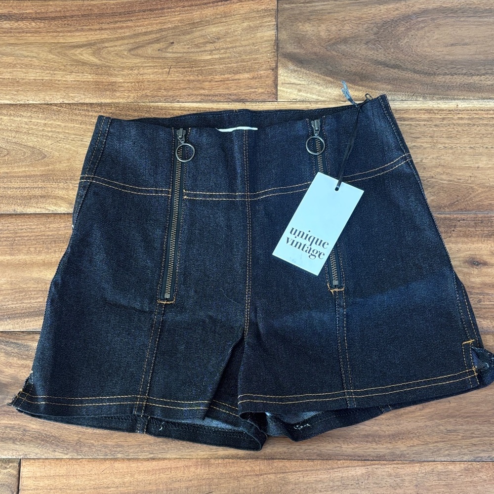 Unique Vintage Retro Black Denim Pinup Style High Waisted Jean Shorts Size XS